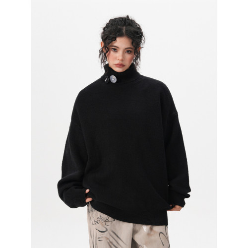 BWKA高領毛衣女男秋冬重磅潮牌寬松慵懶風針織衫加絨加厚內搭線衣