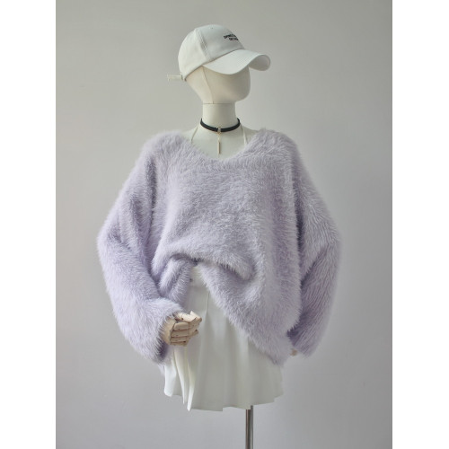 仿貂絨軟糯慵懶風針織毛衣女裝秋冬季小衆高級感寬松溫柔韓系上衣