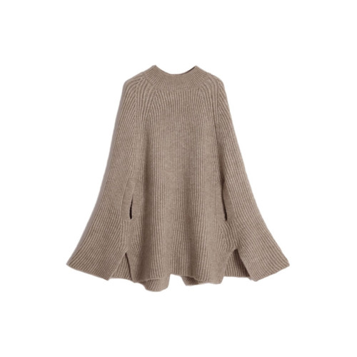 法式半高領套頭鬭篷毛衣女秋冬韓系穿搭寬松慵懶風不規則針織上衣