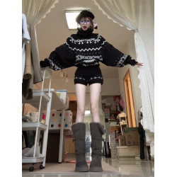 美式復古黑色費爾島蝴蝶結高領毛衣針織衫女2025秋冬新款保暖上衣