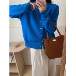 韓系克萊因藍色浣熊絨針織開衫女秋冬高級感金釦毛衣外套軟糯上衣