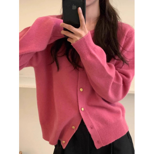 韓系克萊因藍色浣熊絨針織開衫女秋冬高級感金釦毛衣外套軟糯上衣