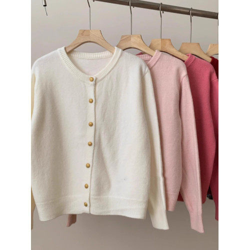 韓系克萊因藍色浣熊絨針織開衫女秋冬高級感金釦毛衣外套軟糯上衣