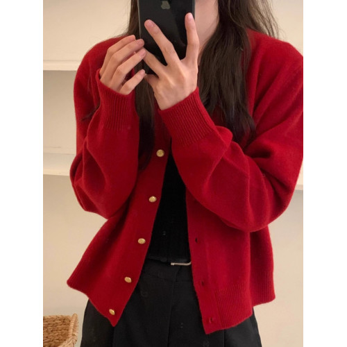 韓系克萊因藍色浣熊絨針織開衫女秋冬高級感金釦毛衣外套軟糯上衣