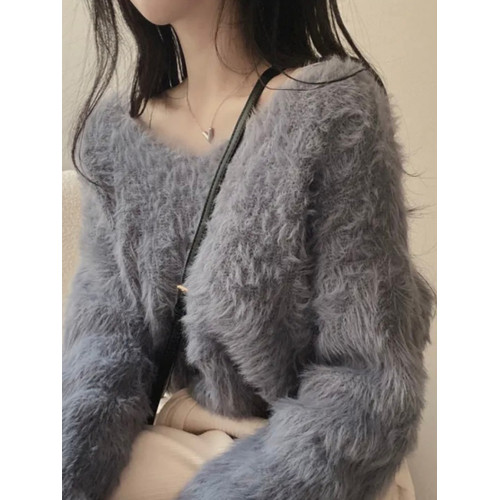 韓版chic秋冬溫柔風氣質毛絨絨毛衣女2025新款長袖短款針織衫上衣 韓版chic秋冬溫柔風氣質毛絨絨毛衣女2025新款長袖短款針織衫上衣