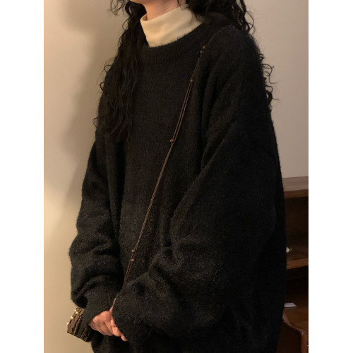 NAGA自製冬季美式復古慵懶風紅色百搭打底針織衫圓領內搭毛衣男女 NAGA自製冬季美式復古慵懶風紅色百搭打底針織衫圓領內搭毛衣男女