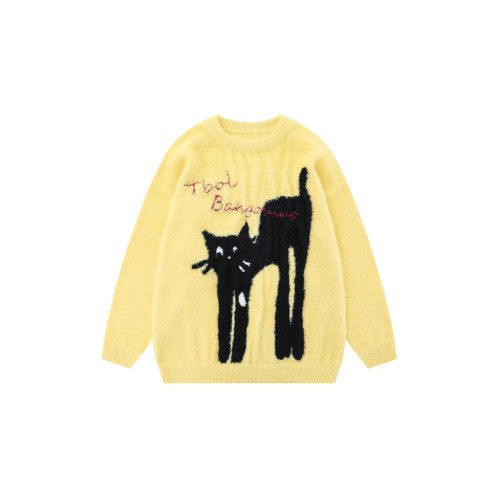 美式貓咪仿貂毛毛衣女秋冬保暖百搭外穿慵懶風情侶套頭內搭針織衫