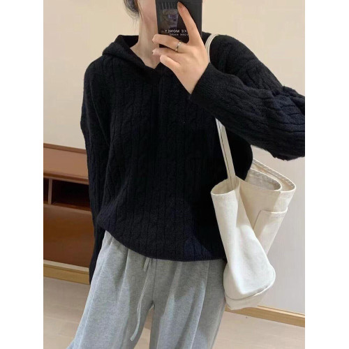 慵懶風韓系連帽毛衣女秋冬2025新款小個子內搭打底針織衫灰色上衣