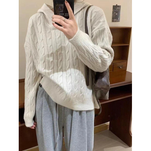 慵懶風韓系連帽毛衣女秋冬2025新款小個子內搭打底針織衫灰色上衣