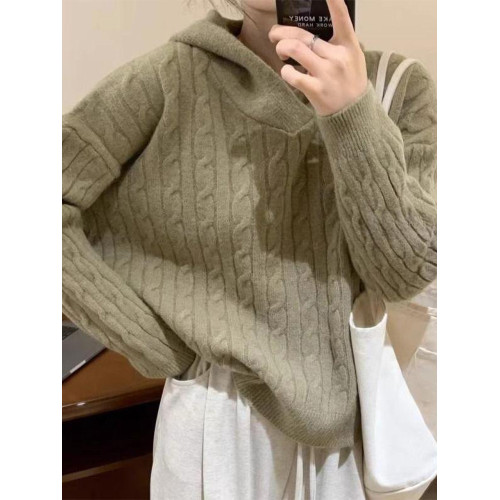 慵懶風韓系連帽毛衣女秋冬2025新款小個子內搭打底針織衫灰色上衣