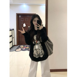 黑色毛衣女秋冬高級感水貂絨慵懶風寬松軟糯馬海毛內搭針織衫上衣