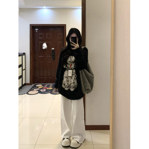 黑色毛衣女秋冬高級感水貂絨慵懶風寬松軟糯馬海毛內搭針織衫上衣 黑色毛衣女秋冬高級感水貂絨慵懶風寬松軟糯馬海毛內搭針織衫上衣