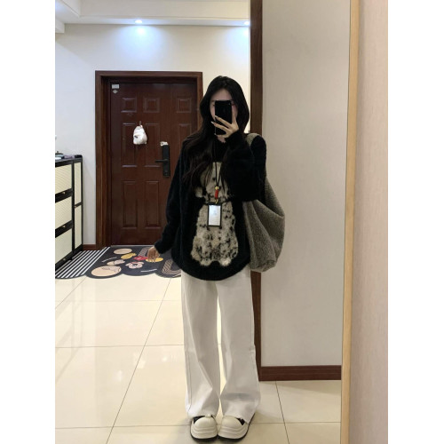 黑色毛衣女秋冬高級感水貂絨慵懶風寬松軟糯馬海毛內搭針織衫上衣 黑色毛衣女秋冬高級感水貂絨慵懶風寬松軟糯馬海毛內搭針織衫上衣