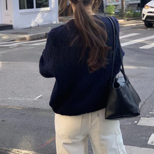 韓系復古圓領麻花毛衣女外穿秋冬新款寬松慵懶風軟糯打底針織上衣