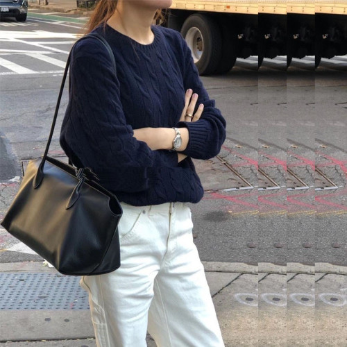 韓系復古圓領麻花毛衣女外穿秋冬新款寬松慵懶風軟糯打底針織上衣