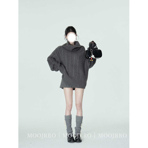 灰色麻花一字肩套頭毛衣女秋冬季高級感寬松慵懶風韓版加厚針織衫 灰色麻花一字肩套頭毛衣女秋冬季高級感寬松慵懶風韓版加厚針織衫