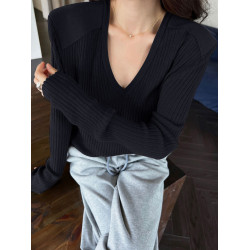 v領上衣女高級感2025新款韓版寬松慵懶風內搭正肩羊毛薄款打底衫