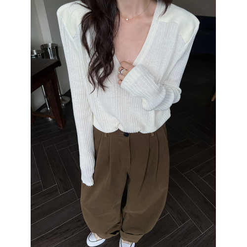 v領上衣女高級感2025新款韓版寬松慵懶風內搭正肩羊毛薄款打底衫