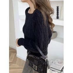 秋冬女裝韓版批新款髮寬松顯瘦打底針織外穿收腰麻花方領短款毛衣