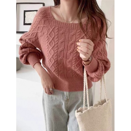 秋冬女裝韓版批新款髮寬松顯瘦打底針織外穿收腰麻花方領短款毛衣