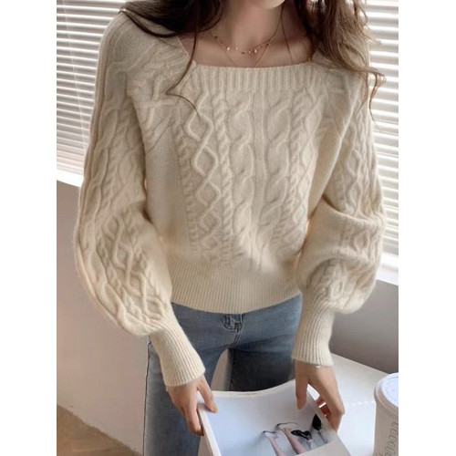 秋冬女裝韓版批新款髮寬松顯瘦打底針織外穿收腰麻花方領短款毛衣