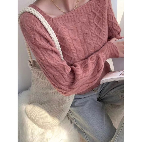 秋冬女裝韓版批新款髮寬松顯瘦打底針織外穿收腰麻花方領短款毛衣