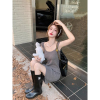 氣質高級感灰色針織開衫吊帶裙女兩件套秋冬新款中長款毛衣套裝女