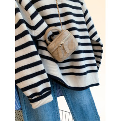 浣熊絨條紋連帽毛衣女秋冬加厚寬松慵懶歐貨高級感外穿秋冬針織衫