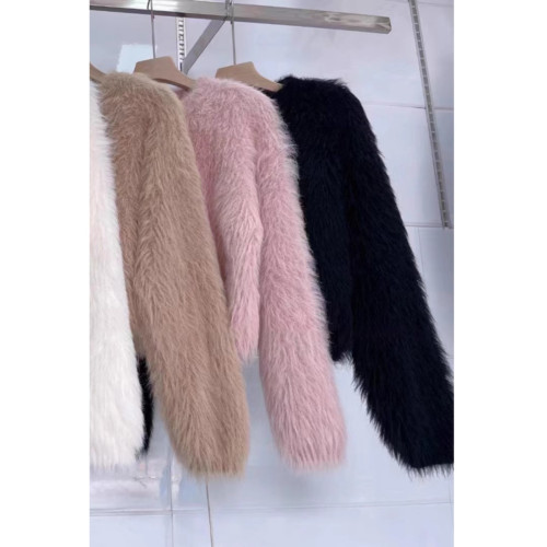 秋冬季穿搭設計感小衆仿水貂毛軟糯短款毛茸茸套頭毛衣女加厚打底