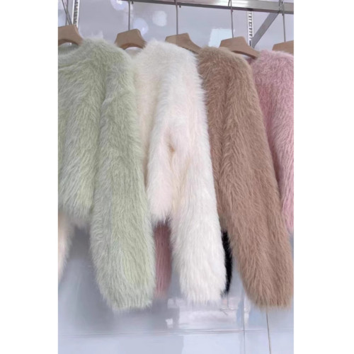 秋冬季穿搭設計感小衆仿水貂毛軟糯短款毛茸茸套頭毛衣女加厚打底