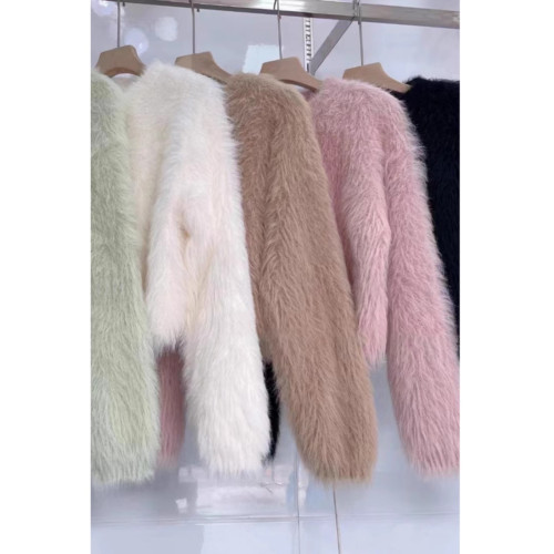 秋冬季穿搭設計感小衆仿水貂毛軟糯短款毛茸茸套頭毛衣女加厚打底