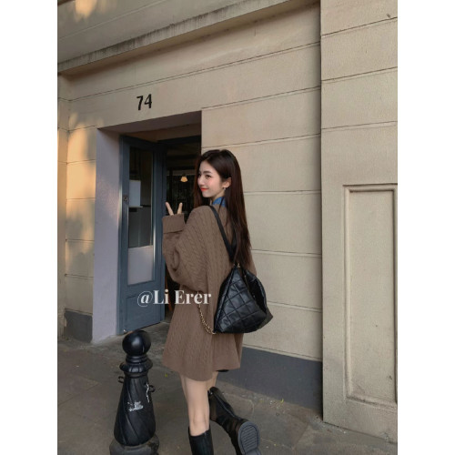 麻花毛衣女秋冬中長款配靴子2025新款寬松外穿慵懶風針織衫上衣厚