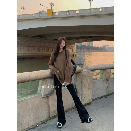 麻花毛衣女秋冬中長款配靴子2025新款寬松外穿慵懶風針織衫上衣厚