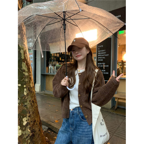 高級感復古針織開衫女秋冬2025新款慵懶風寬松毛衣外套外搭上衣