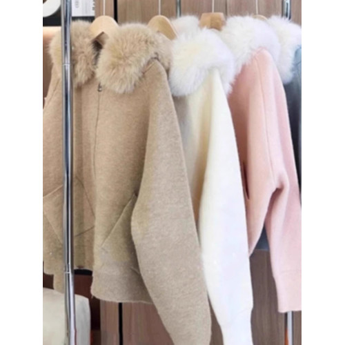 韓系氣質毛領連帽毛衣外套女秋冬新款高級感時尚慵懶針織開衫上衣 韓系氣質毛領連帽毛衣外套女秋冬新款高級感時尚慵懶針織開衫上衣