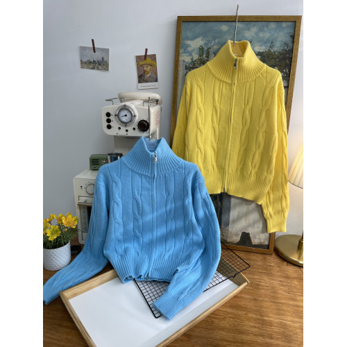 2025秋冬新款韓版純色慵嬾風麻花毛衣女高領拉鍊寬鬆針織開衫外套