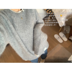 浣熊絨假兩件灰色毛衣女秋冬灰白配色慵嬾風寬鬆針織打底衫上衣厚