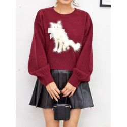 櫻花妹妹日系可愛毛茸茸貓咪甜美圖案立體蝴蝶結長袖針織上衣毛衣