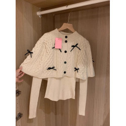 高級感超好看針織衫上衣女秋冬季內搭蝴蝶結披肩鬭蓬毛衣兩件套裝