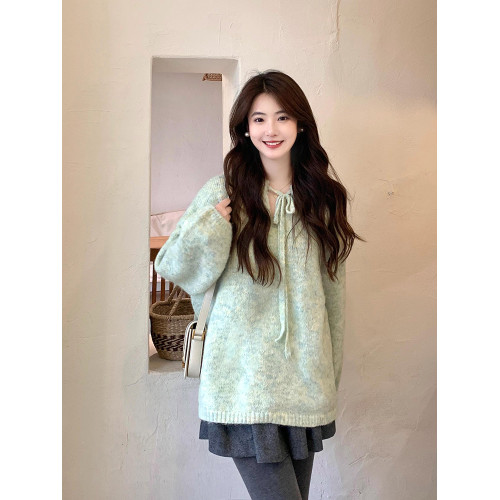 小清新綠色漂亮毛衣女軟糯慵嬾溫柔風2025秋冬新款甜美風套頭上衣