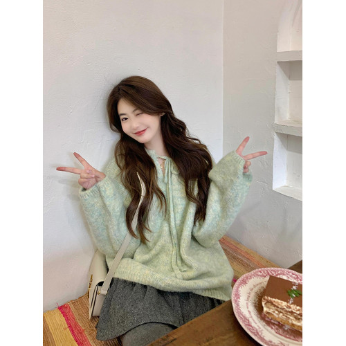 小清新綠色漂亮毛衣女軟糯慵嬾溫柔風2025秋冬新款甜美風套頭上衣