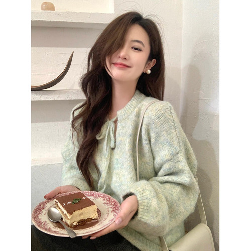 小清新綠色漂亮毛衣女軟糯慵嬾溫柔風2025秋冬新款甜美風套頭上衣