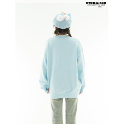 文文不乖原創奶fufu慵懶風藍色星星圓領針織衫毛衣女秋冬早秋上衣