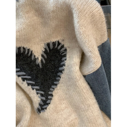 牛仔拼接針織衫毛衣女2023秋冬新款設計感寬松慵懶風外穿打底上衣