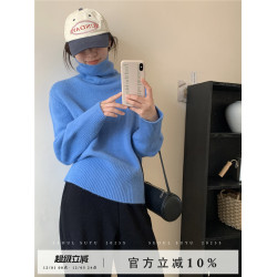 高領套頭毛衣女2025年秋冬季慵懶風軟糯寬松內搭堆堆領針織打底衫