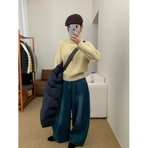 高領套頭毛衣女2025年秋冬季慵懶風軟糯寬松內搭堆堆領針織打底衫