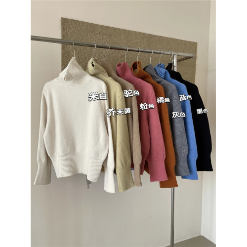 高領套頭毛衣女2025年秋冬季慵懶風軟糯寬松內搭堆堆領針織打底衫