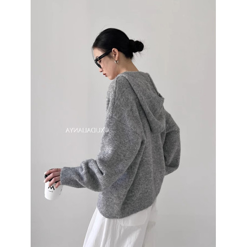 秋冬松弛感套頭寬松連帽V領休閒曡外穿內搭加厚針織羊毛衫毛衣女