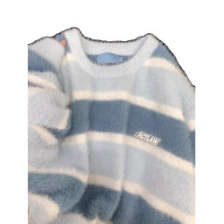 日系學院風撞色條紋馬海毛毛衣女溫柔風小衆軟糯系減齡針織衫上衣