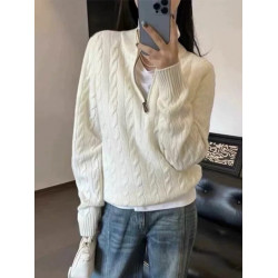 美拉德半拉鍊立領麻花針織衫女秋冬高級感內搭打底毛衣半高領上衣